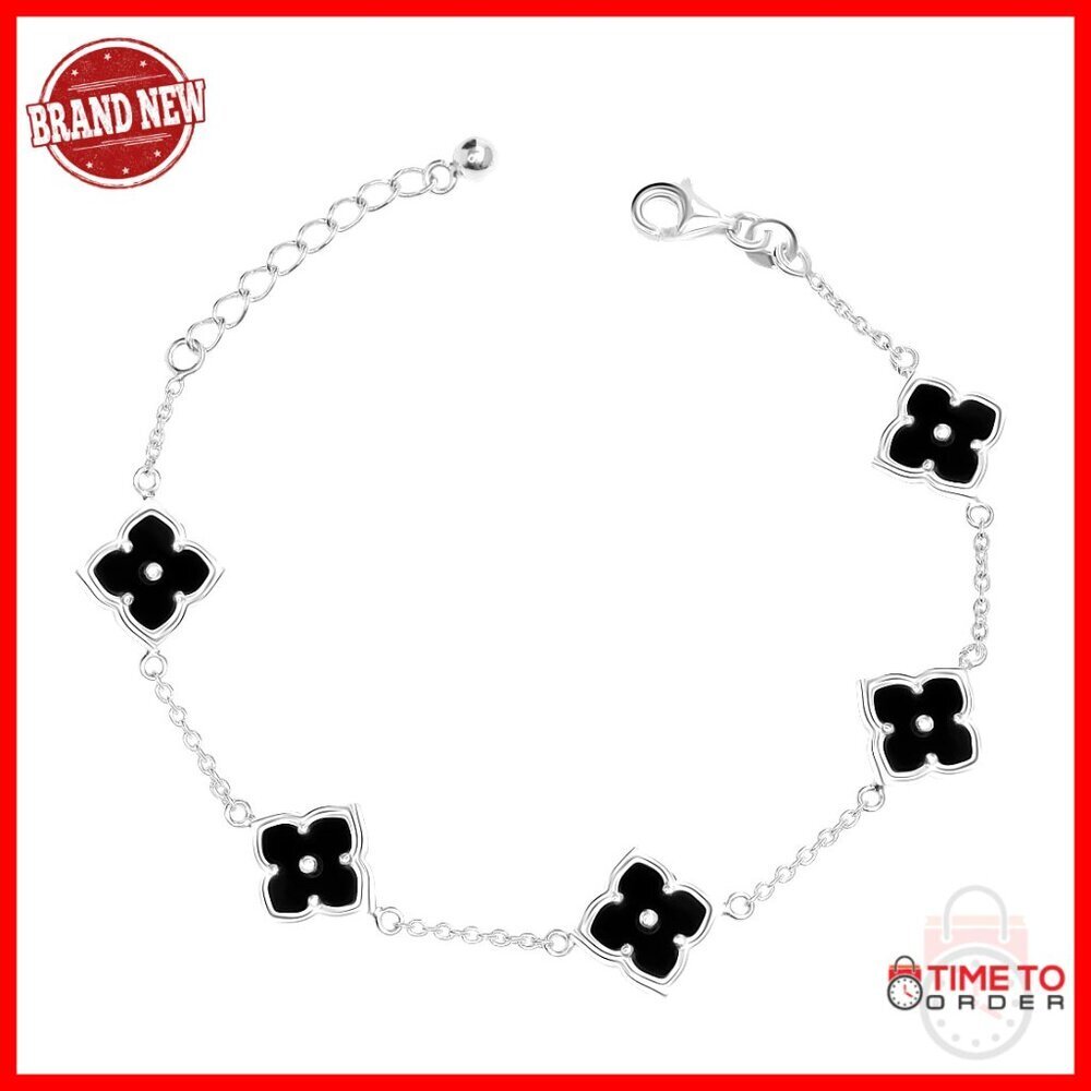 Sterling Silver Adjustable Tennis Bracelet with Mother of Pearl Flower
